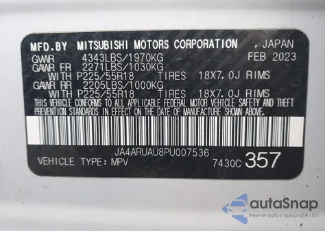 2023 Mitsubishi Outlander Sport 2.0 Ralliart Awc из США, поврежденный, VIN JA4ARUAU8PU007536